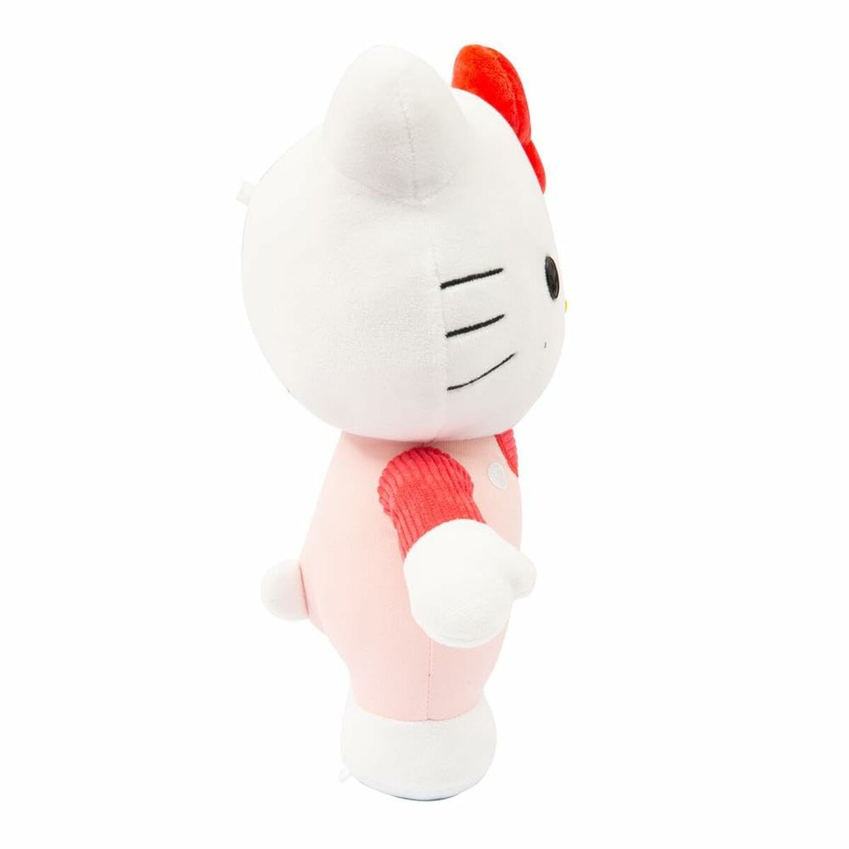 Peluche Hello Kitty en Salopette rose de profil droit