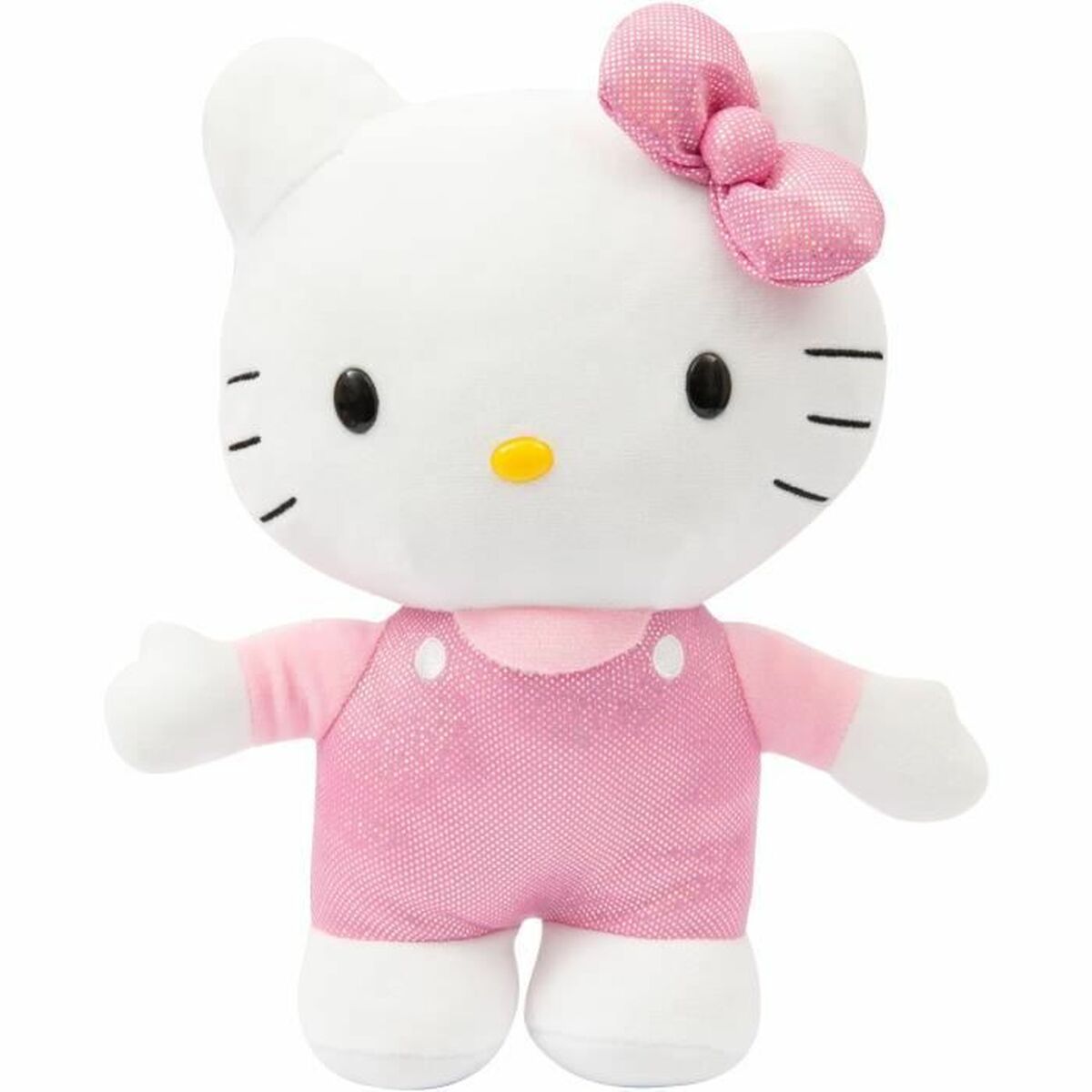 Détails de la Peluche Hello Kitty en Salopette rose satinée