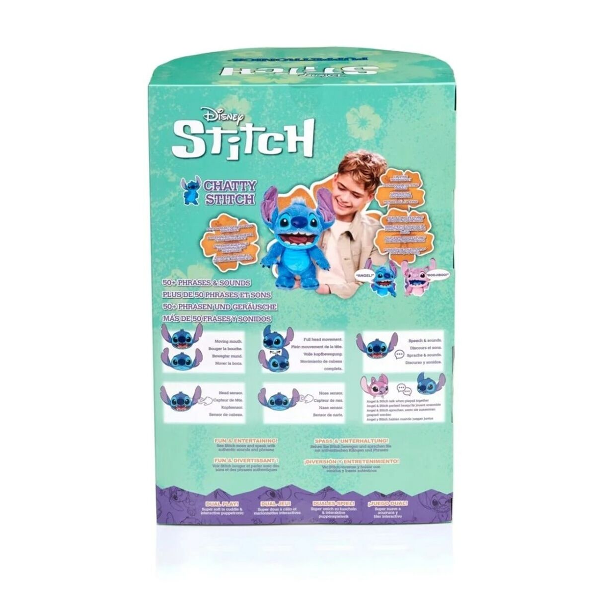 stitch peluche, arrière de son emballage