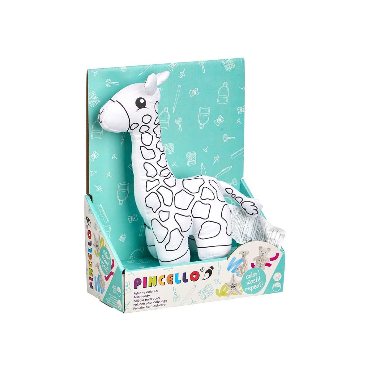 peluche à colorier en forme de girafe dans son emballage