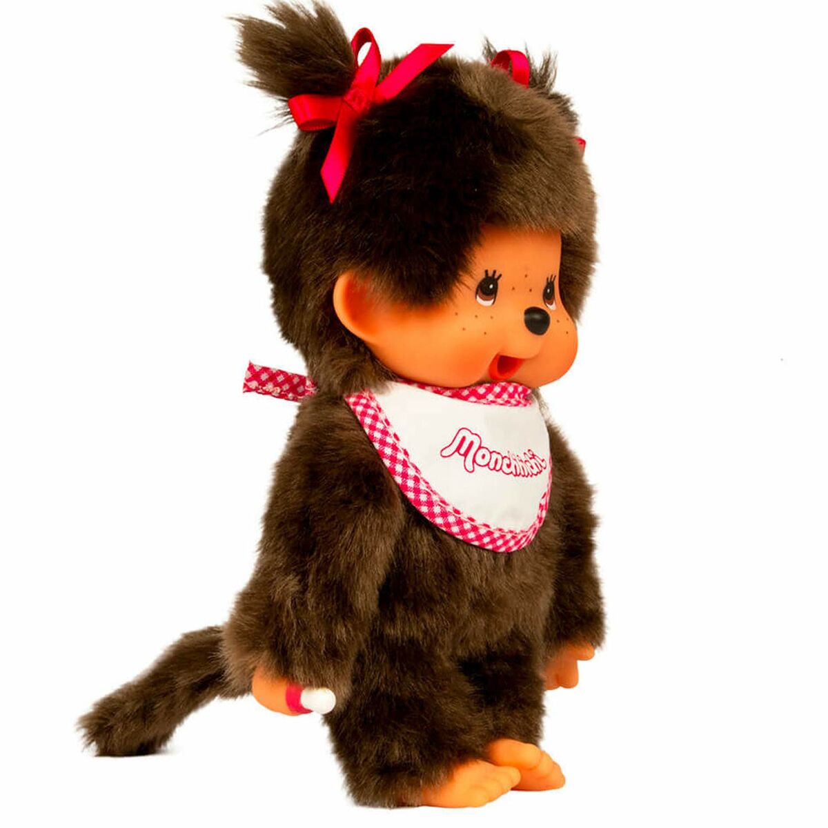 peluche kiki avec des noeuds et un bavoir rose
