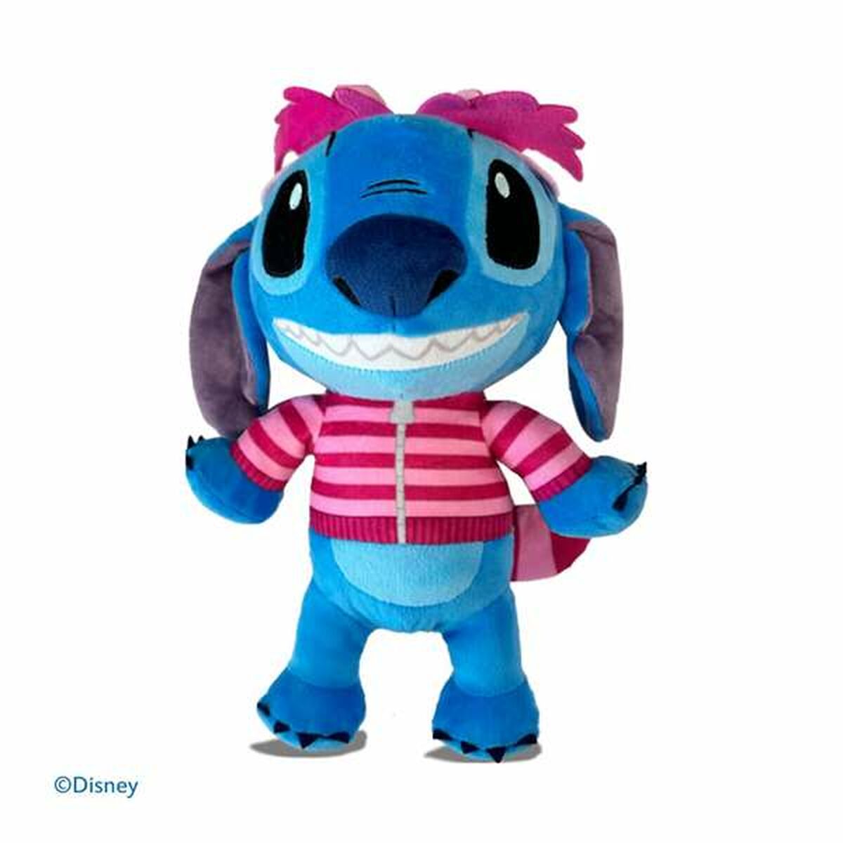 peluche stitch avec un t-shirt rose et des oreilles rose