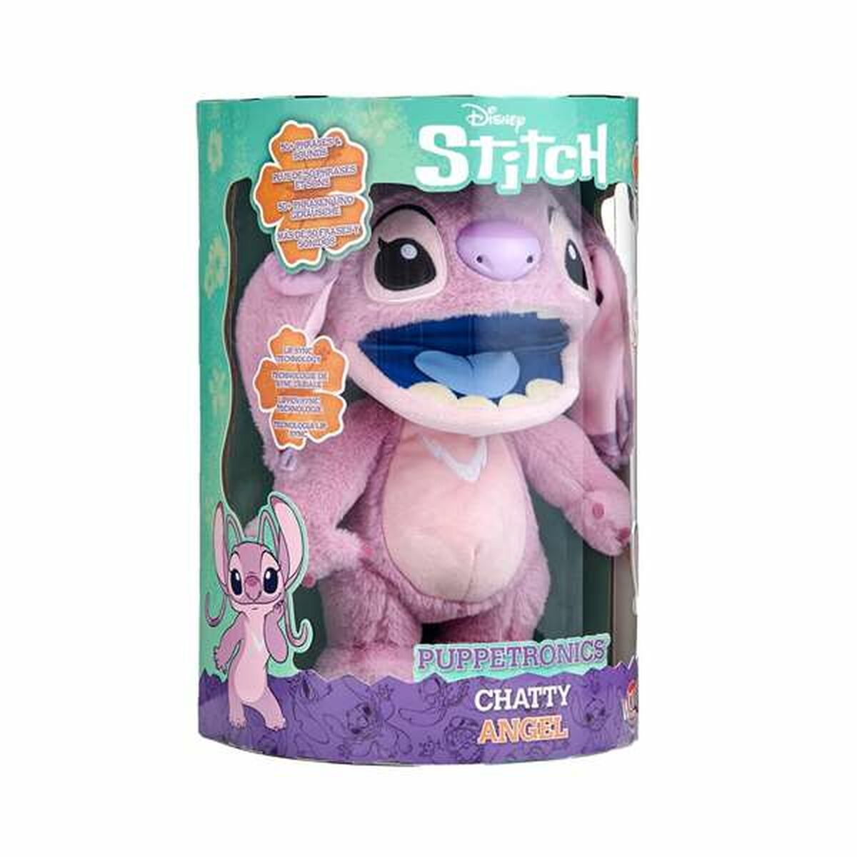 peluche stitch rose de profil dans son emballage