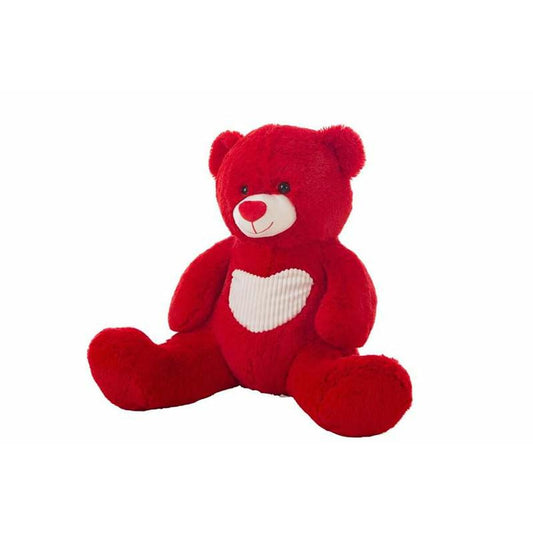 grosse peluche rouge de 5cm avec un coeur blanc sur le ventre