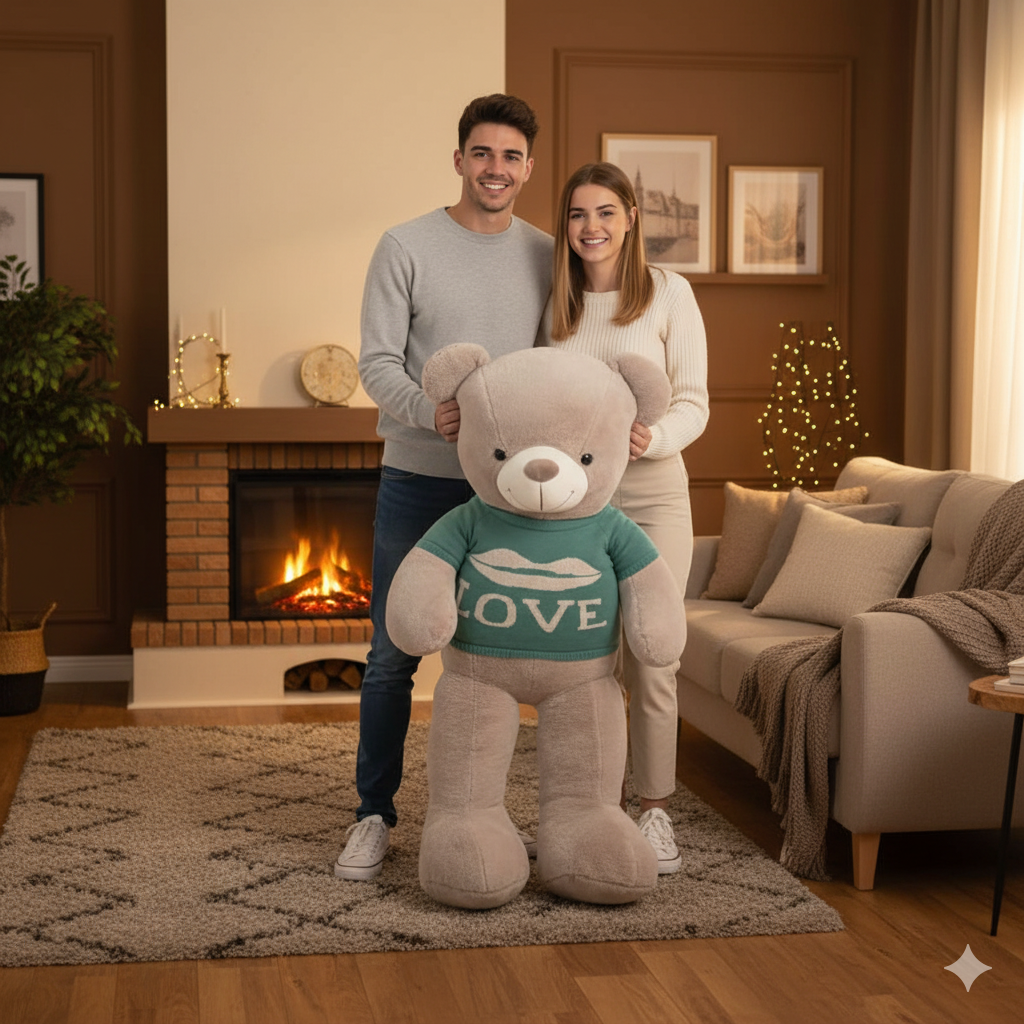 couple avec un ours geant peluche 