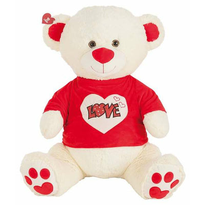Peluche beige avec un t-shirt rouge avec écrit love 