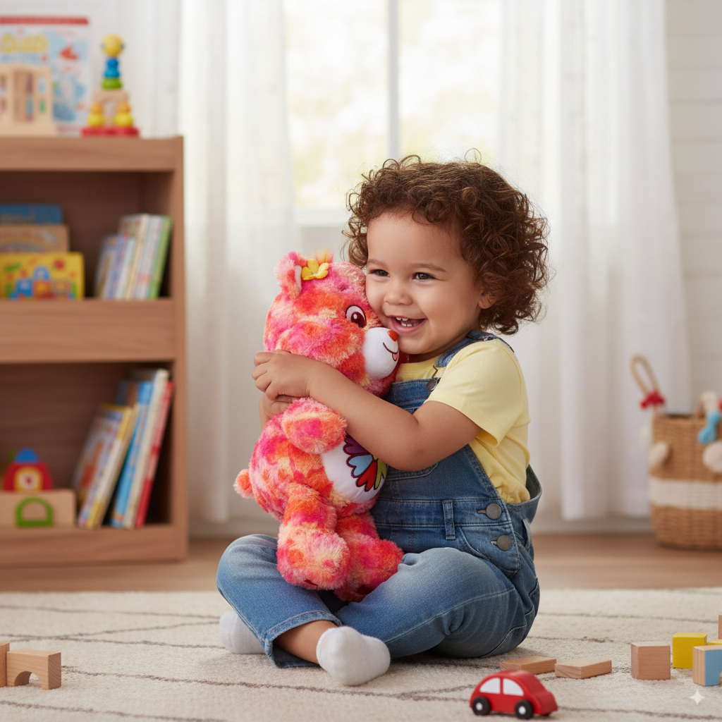 bisounours peluche toufleur dans les bras d'un enfant