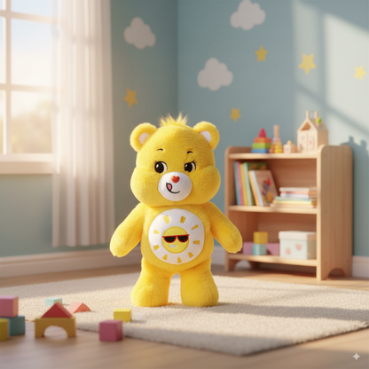 bisounours peluche toutaquin dans une chambre d'enfant