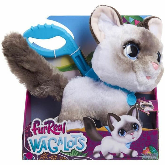 Chat en peluche comme un vrai blanc et marron
