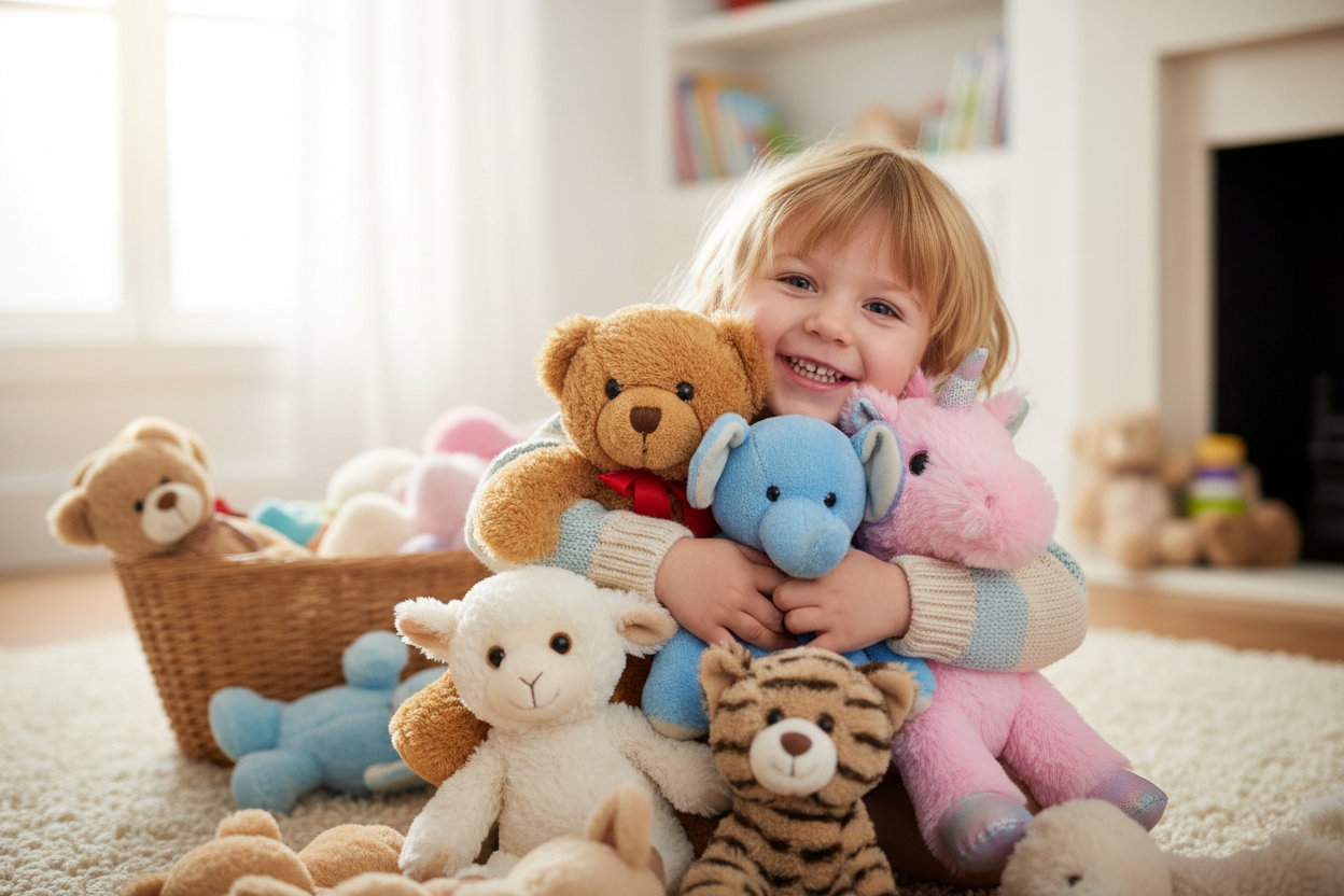 enfant avec des peluches