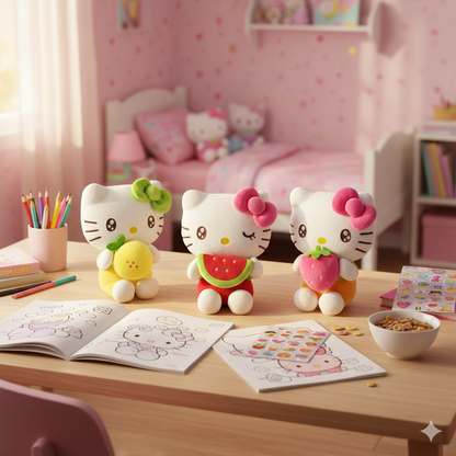 peluche hello kitty sur un bureau