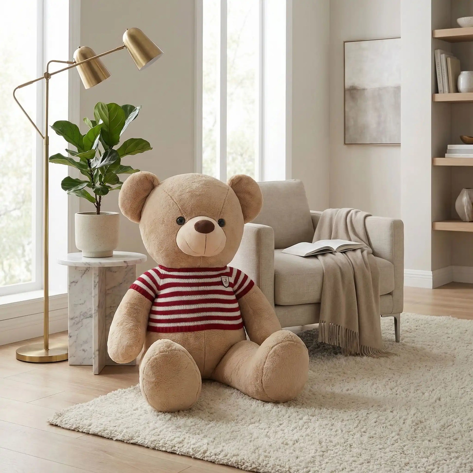 ours en peluche géant de 120cm dans un salon