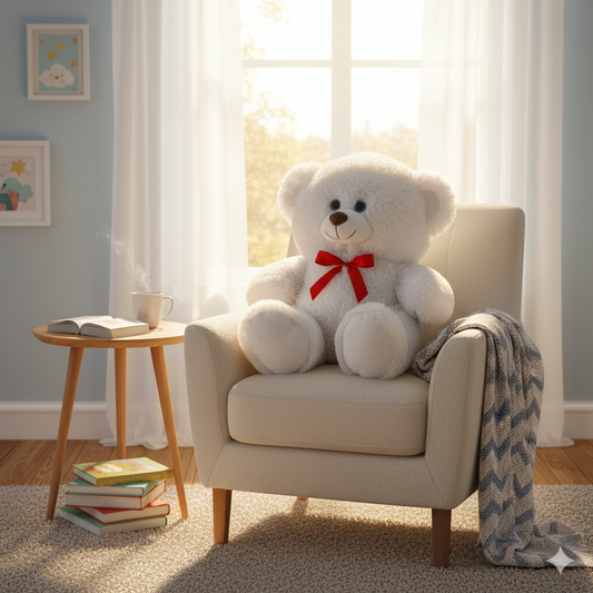 ours en peluche blanc dans un fauteil