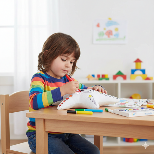 enfant qui colorie la peluche à colorier