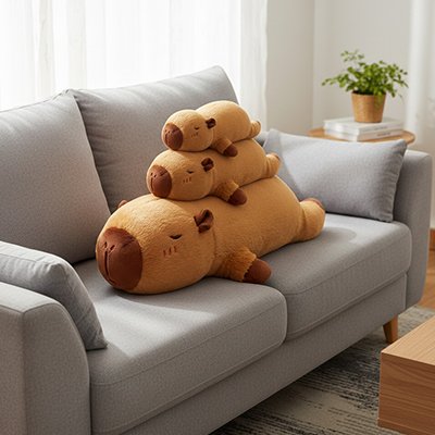 Peluche Capybara sur canapé