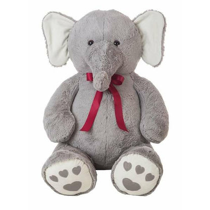 peluche éléphant xxl grise avec un noeud rouge