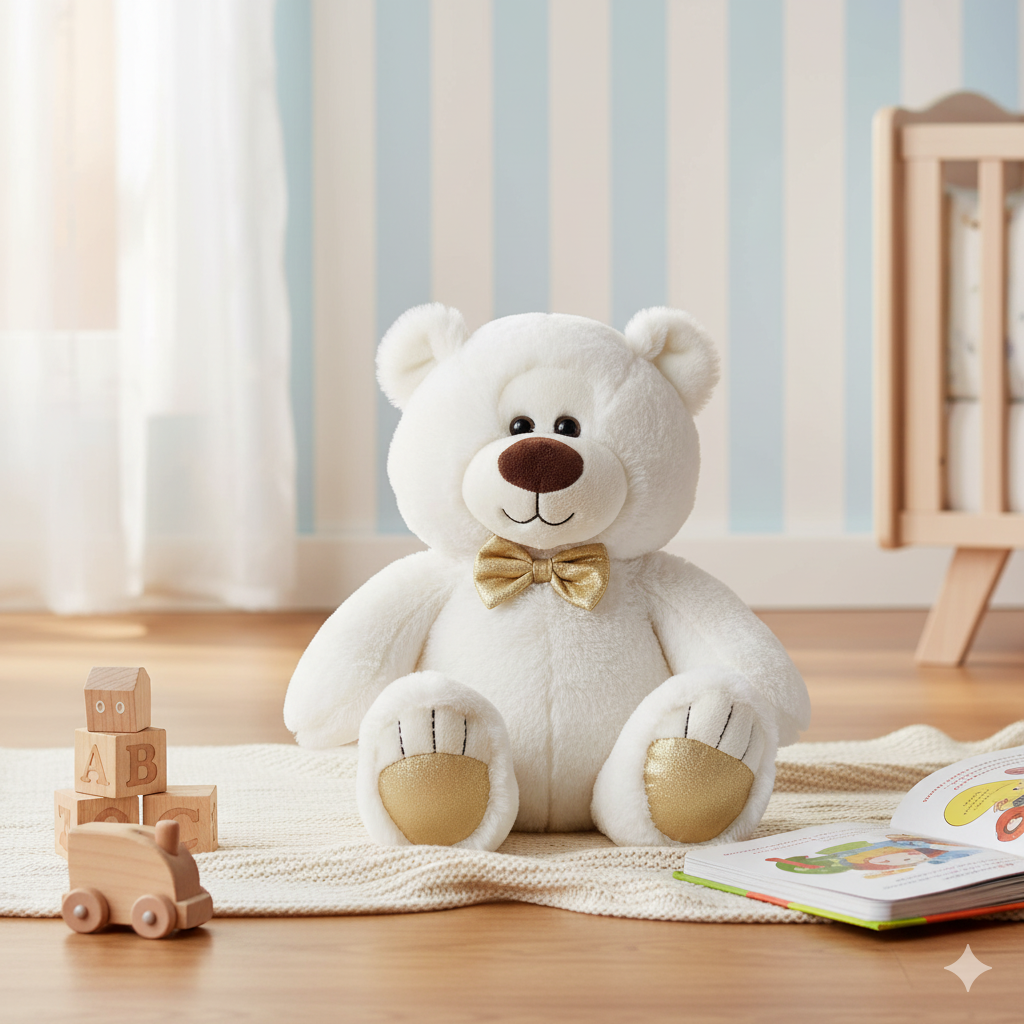peluche ours blanc dans une chambre d'enfant