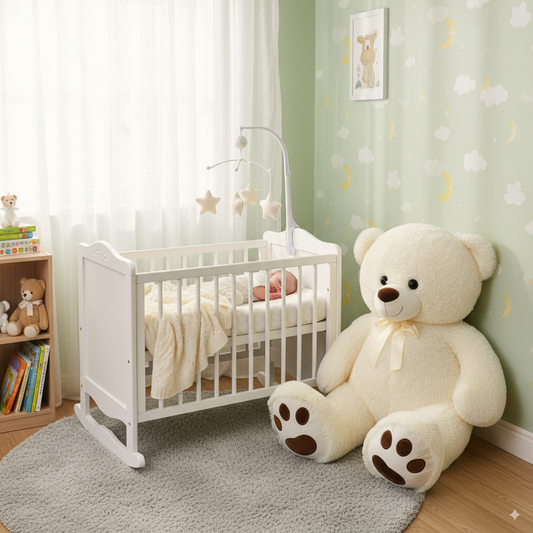 peluche ours de 100cm dans une chambre de bébé