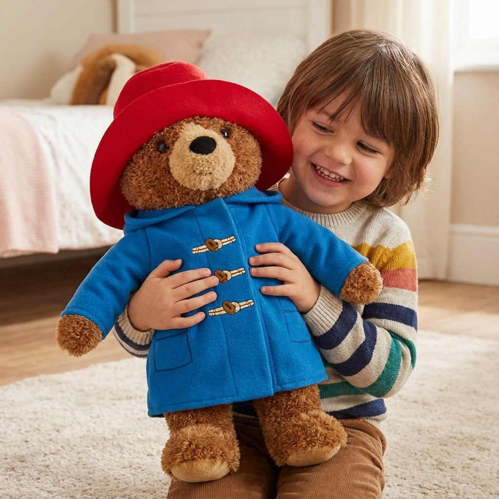 peluche paddington dans les bras d'un enfant