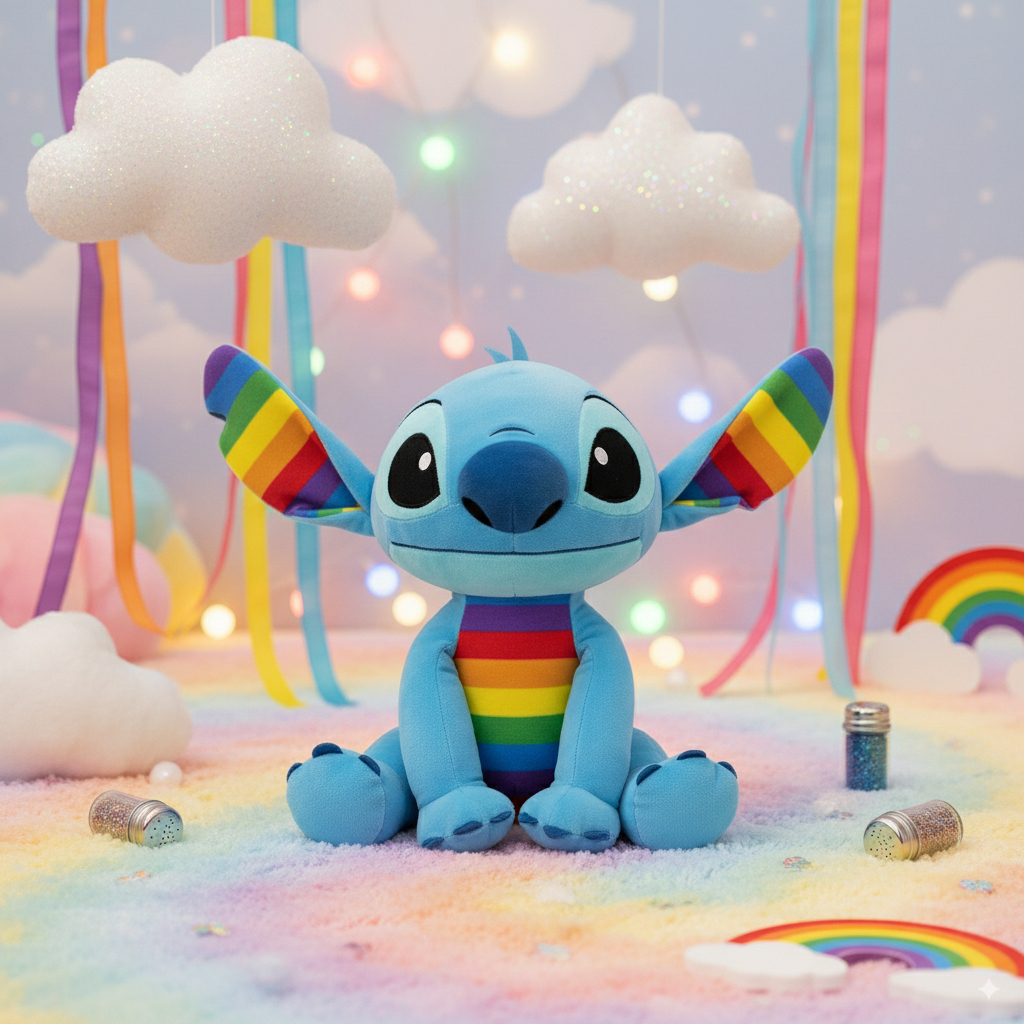 peluche stitch avec des arc en ciel