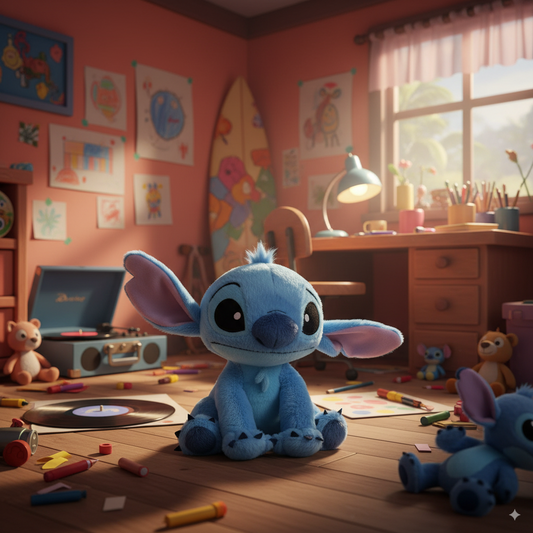 peluche stitch disney dans une chambre sur le thème de Lilo
