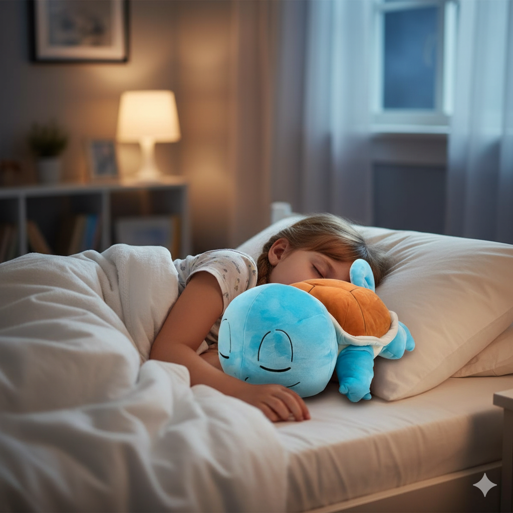 petite fille qui dort avec son carapuce qui dort