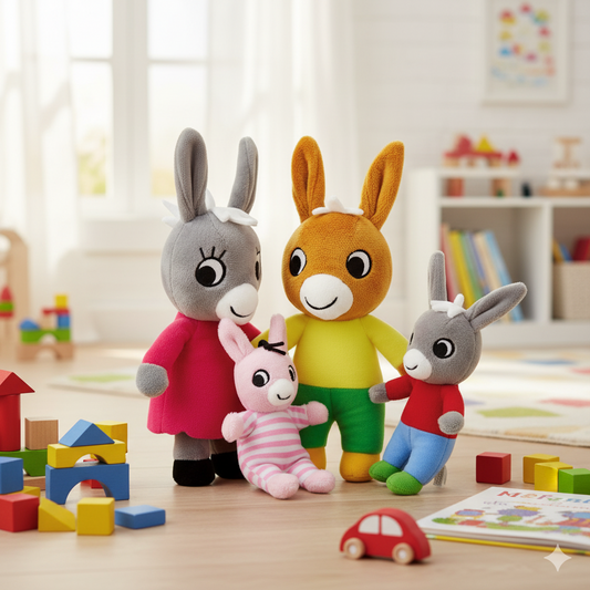 la famille trotro en peluche dans une chambre